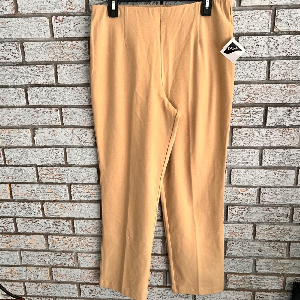 LL Bean Perfect Fit Pants Tan Camel Straight Leg Stretch Pull On Womens M PET